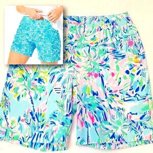 Lilly Pulitzer Luxletic Blue & Pink Tropical Reid Shorts - Size 00